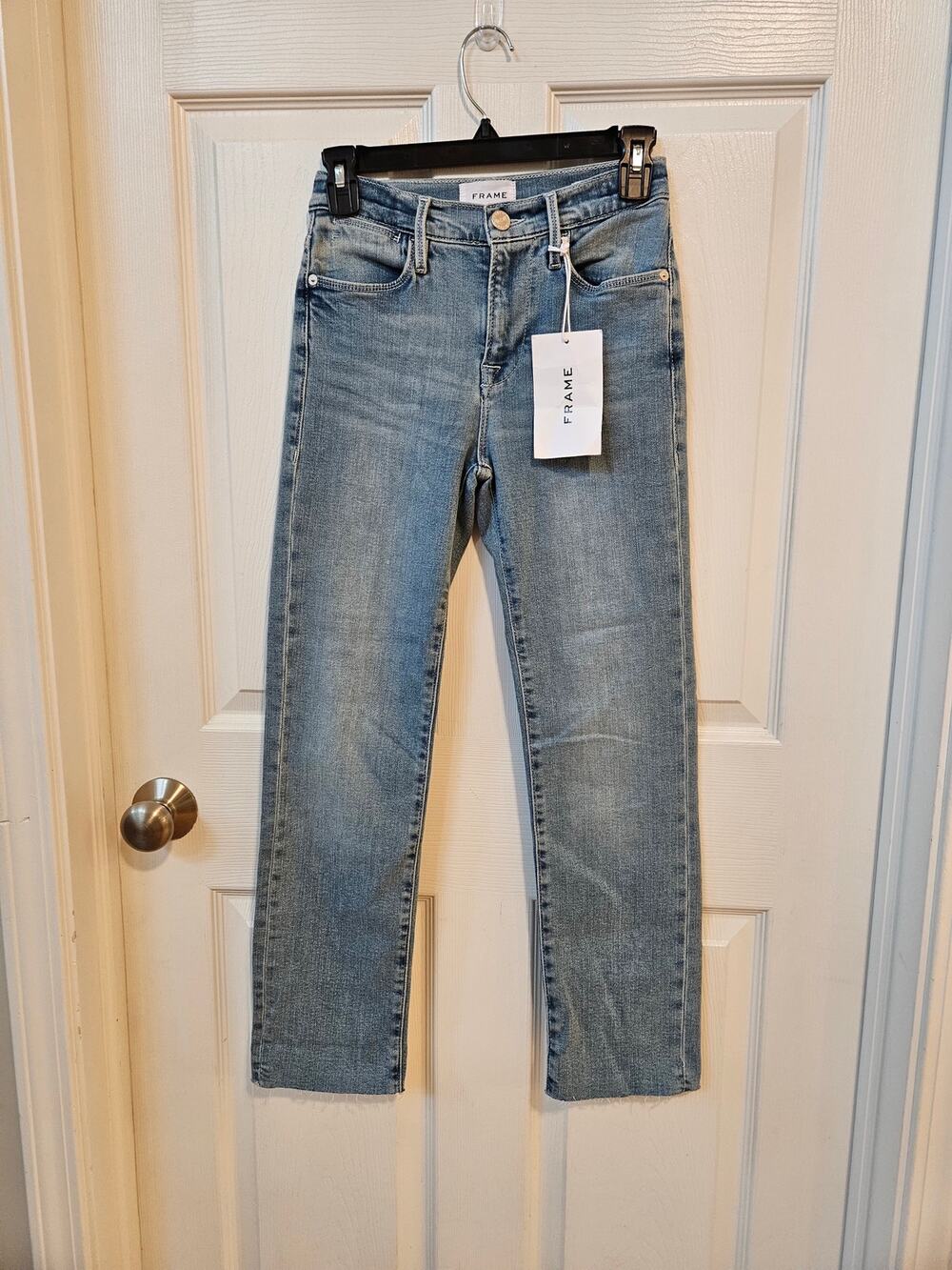 FRAME Le High Straight Raw Edge Jeans 25 Galeston NWT $228 High Rise Denim